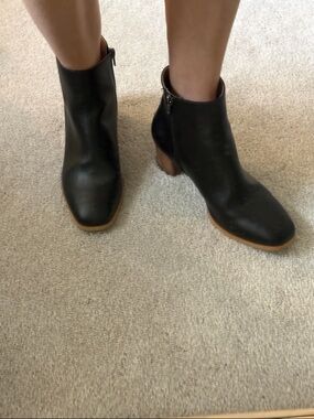 BHAVA Studio Black Vegan Leather Ankle Boots with Wood Heel